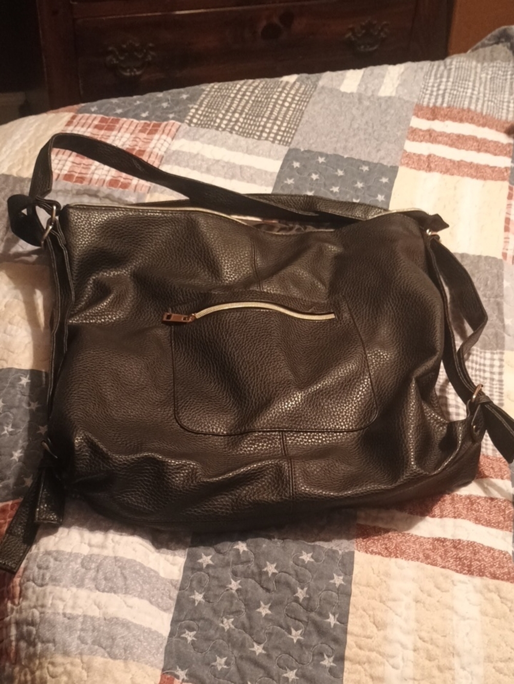 Arcadia pebbled black leather tote bag